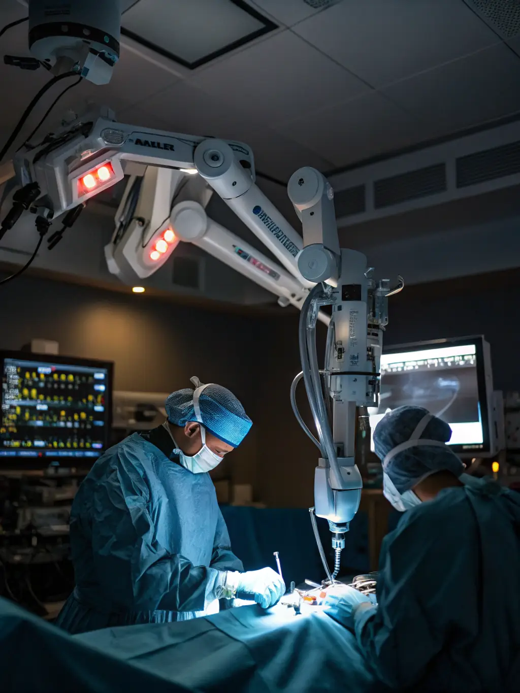 A close-up of a robotic arm performing a delicate surgical procedure, highlighting the precision and capabilities of AI-assisted medical technology.