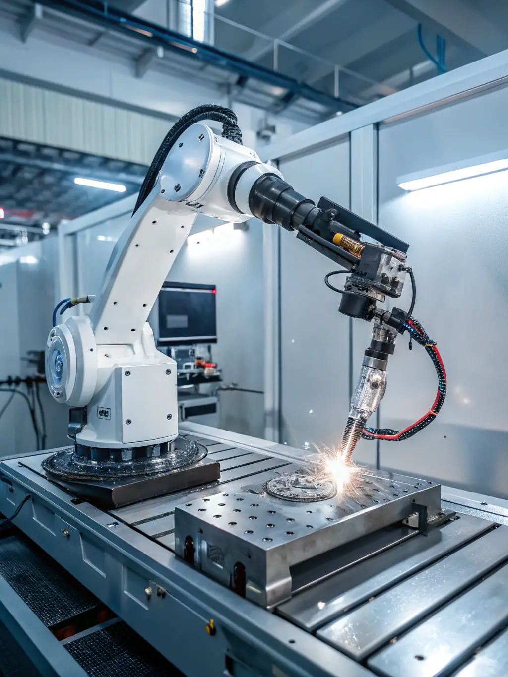 A close-up of a robotic arm delicately handling a fragile object, showcasing advancements in robotics and automation in manufacturing and healthcare.