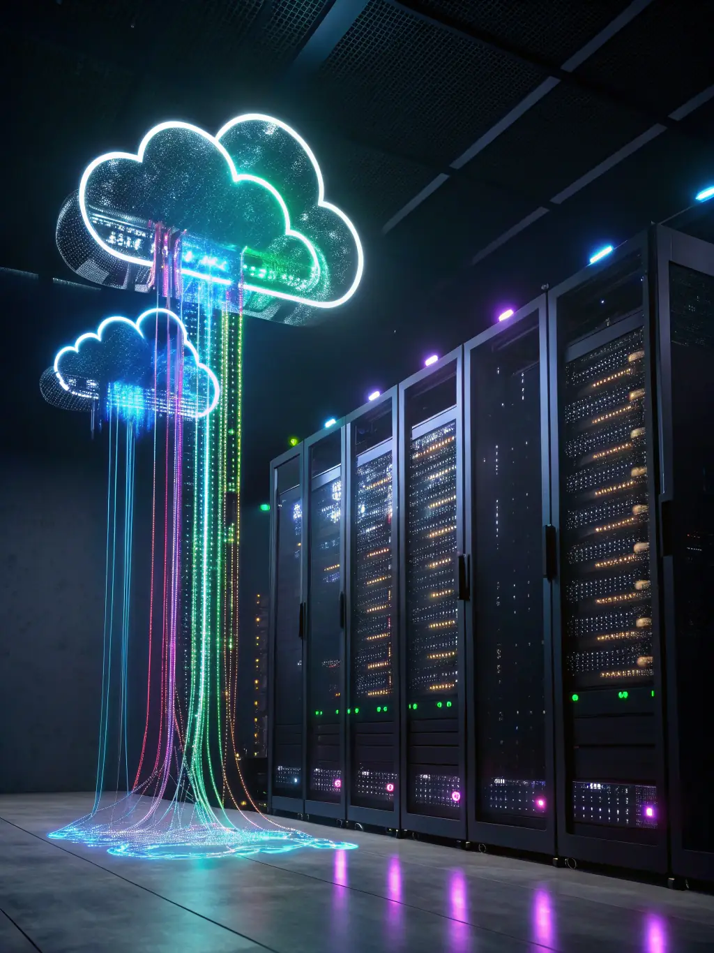 A network of interconnected servers and data centers, visualizing the growth and importance of cloud computing and edge computing technologies.